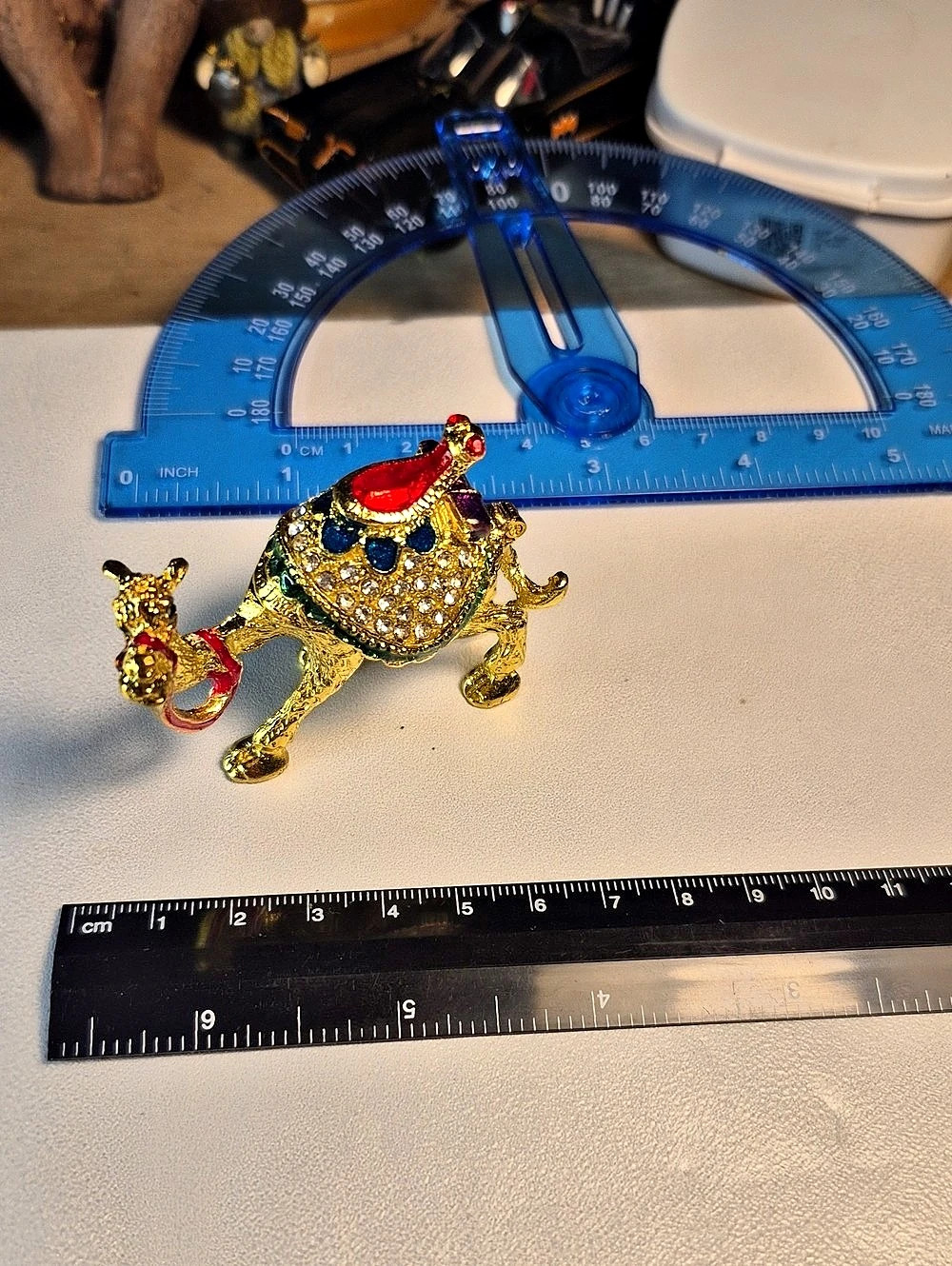 Bejeweled Enameled Gold Camel Trinket Box & Ring Holder